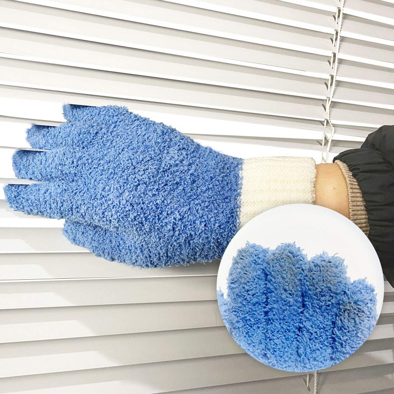 MIG4U Microfiber Dusting Gloves House Cleaning Glove for Blinds, Windows, Shutters, Furniture, and Car, Reusable Lint-Free Blue 1 Pair S/M - Image 3